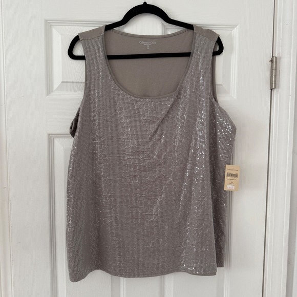 Coldwater Creek Women's 1X Gray Sequin "Sea of Shimmer" Tank Top New With Tags - Picture 1 of 9